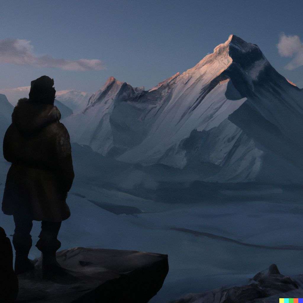 someone gazing at Mount Everest, screenshot from Game of Thrones